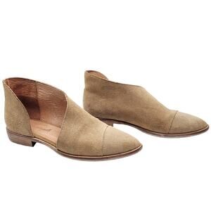 Free People Royale Flat Camel Brown Suede Cutout Pointed Toe Sz 37 Made in Spain